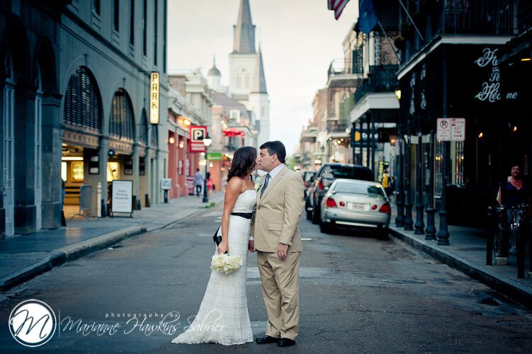 Bride and Groom with St. Louis Cathedral in background