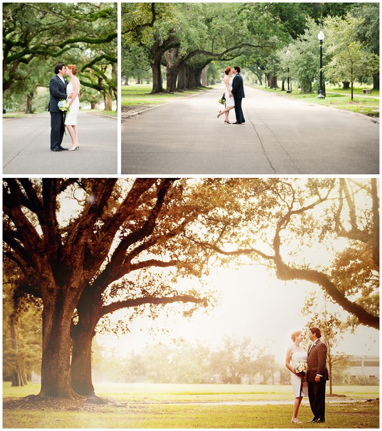 Newly married amongst the oaks in New Orleans City Park