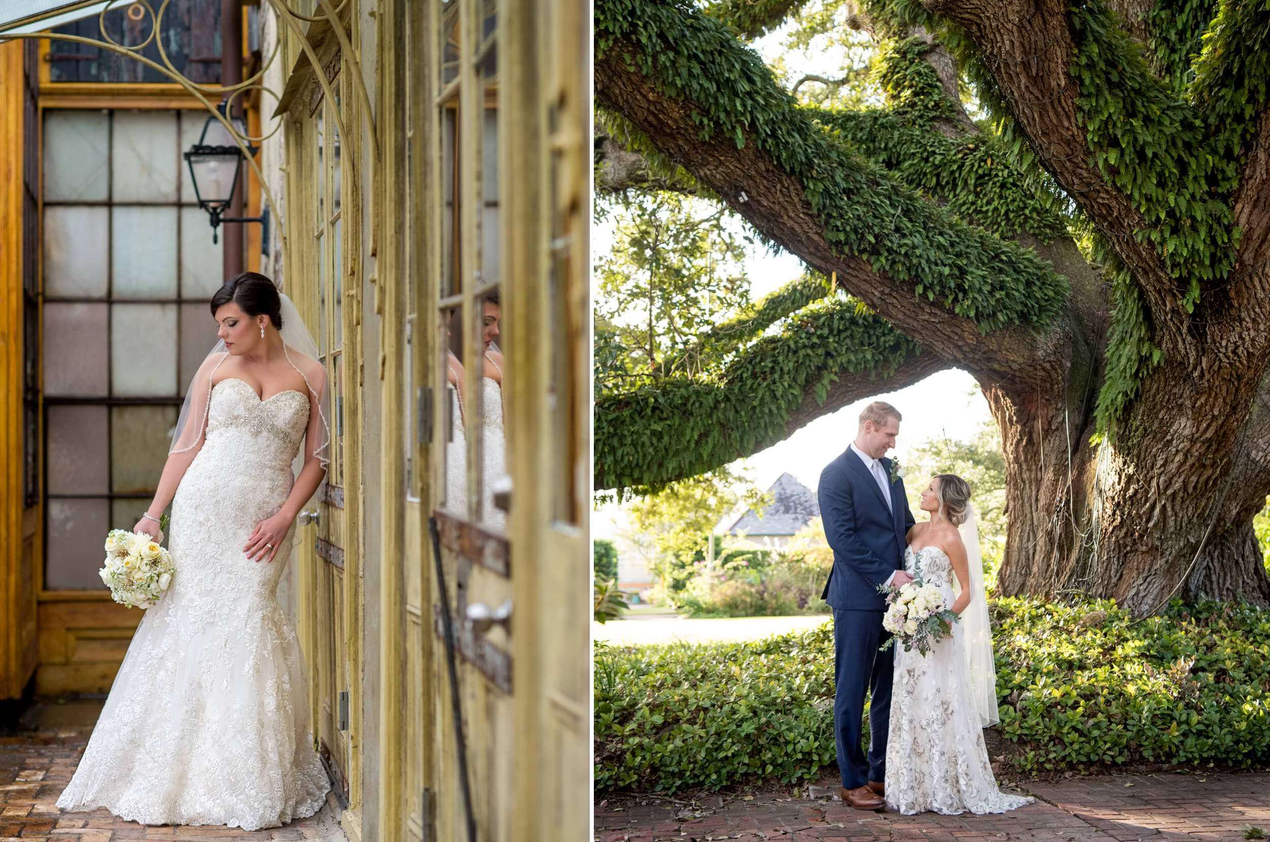 Race and Religious bridal portrait plus a New Orleans bride and groom at their City Park wedding. Images by the New Orleans wedding photographers at The Red M Studio.