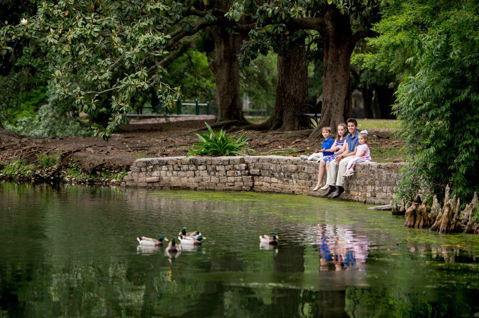 Children at the Audubon Park Lagoon by New Orleans Family Photographers