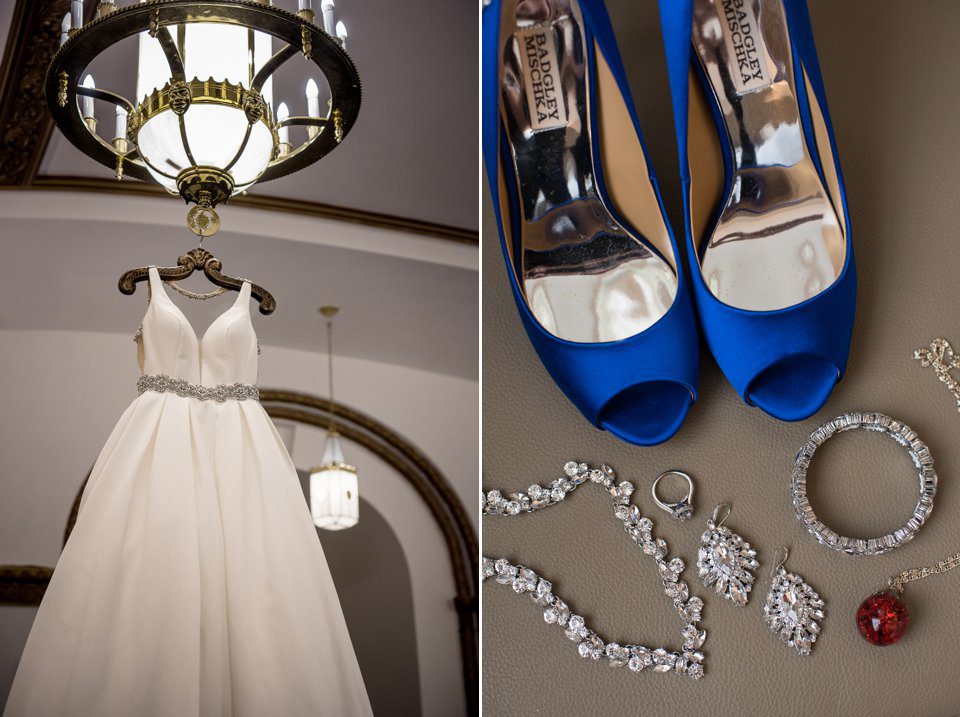 Wedding dress and details in the chapel at the Hilton New Orleans - St. Charles Avenue