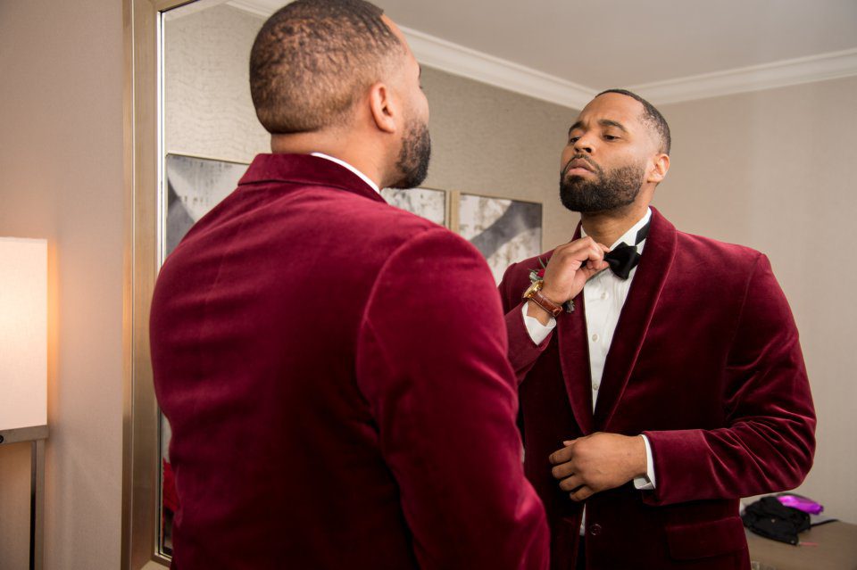New Orleans African American groom getting ready at the Hilton New Orleans - St. Charles Avenue