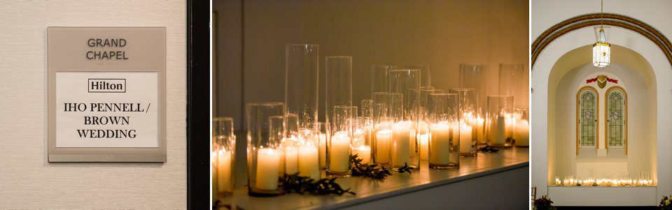 Wedding ceremony candles in the chapel at the Hilton New Orleans - St. Charles Avenue