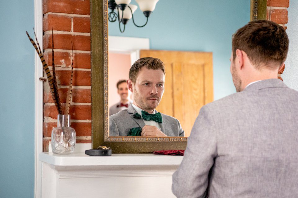 Grooms get ready for same sex wedding in New Orleans