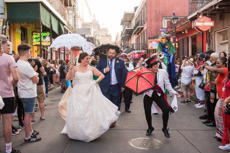 New Orleans wedding secondline down Bourbon Street