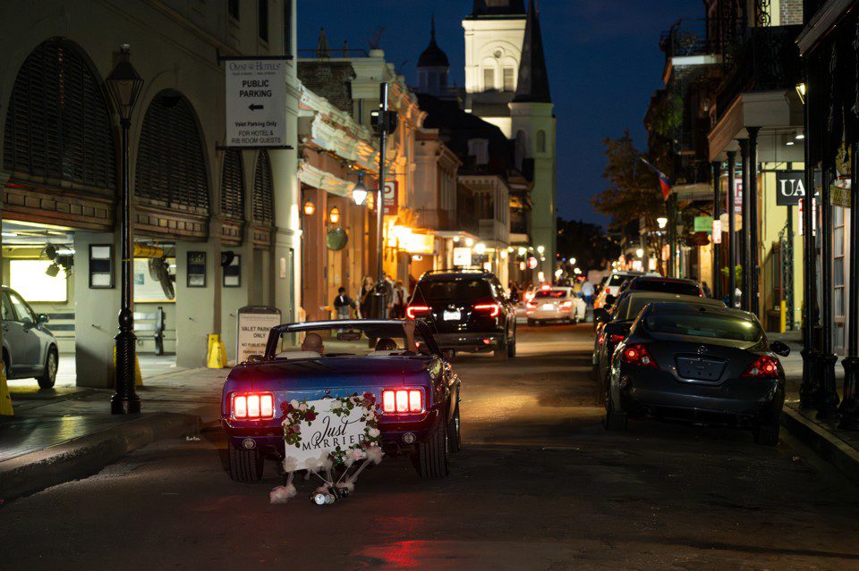 New Orleans Elopement with Just Married on Mustang