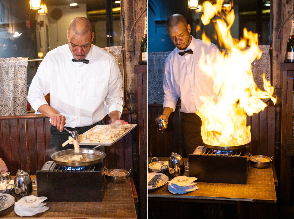 Bananas Foster at New Orleans wedding reception at Napoleon House